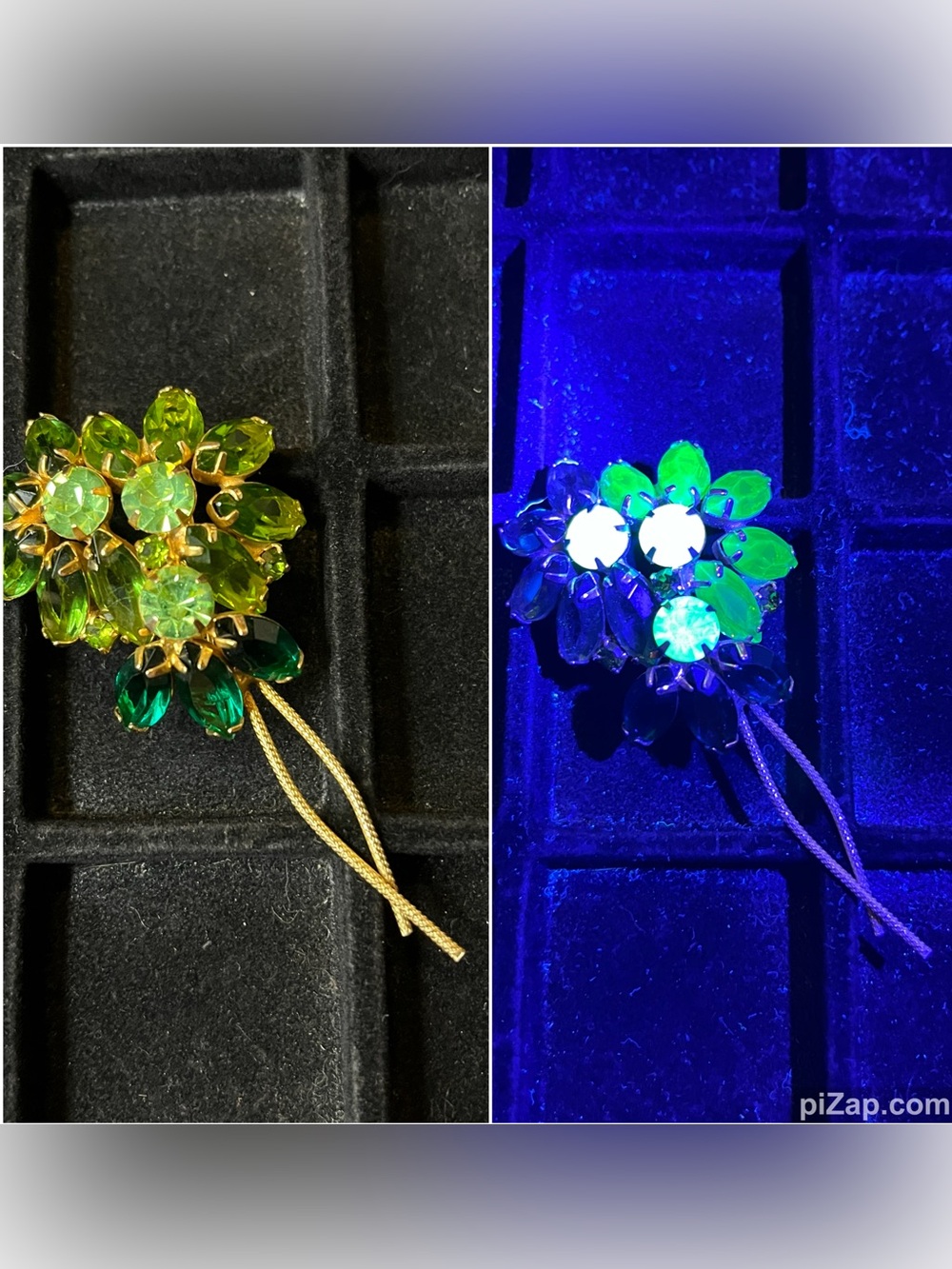 Vintage uranium glass mid century flower brooch 3"+